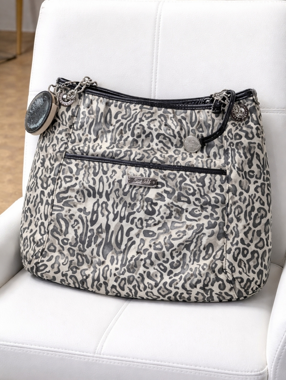 GRACE ADELE  Black & White Crossbody with Patent Leather Trim.